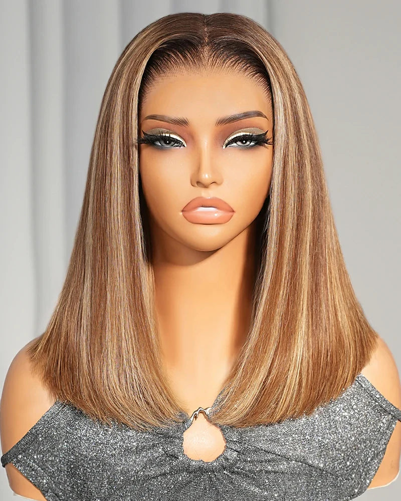 Arabella 13x6 Three-Go™ 280% High Density Ombre Highlight Honey Blonde Glueless Wig Loose Body Wave Bob Wig With Drawstring