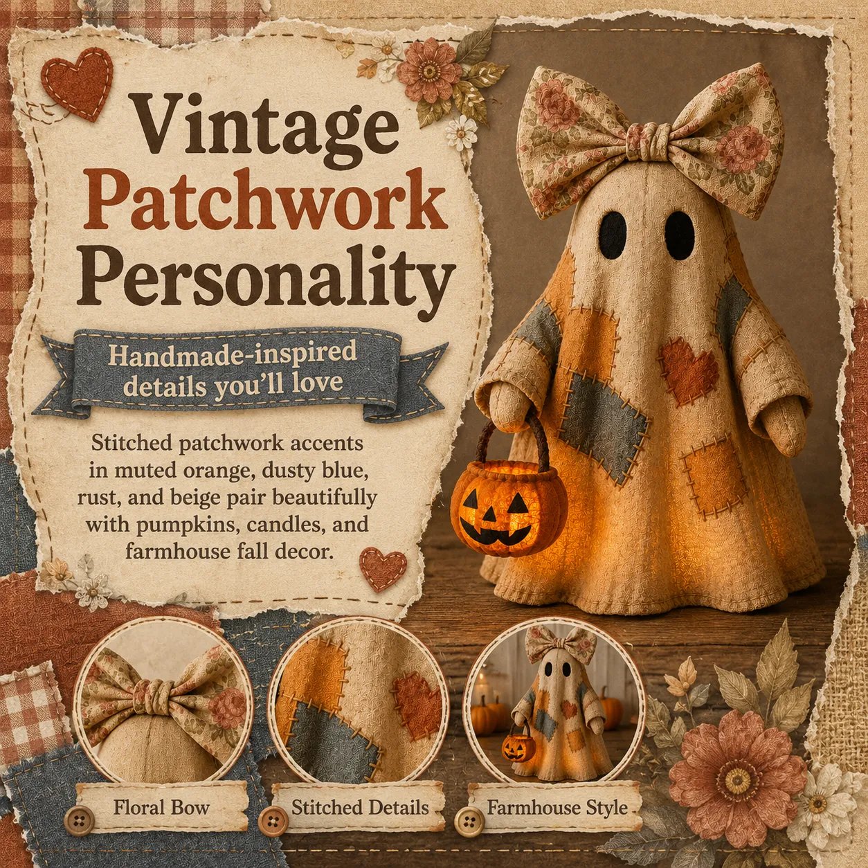 🎃Lighted Vintage Patchwork Ghost